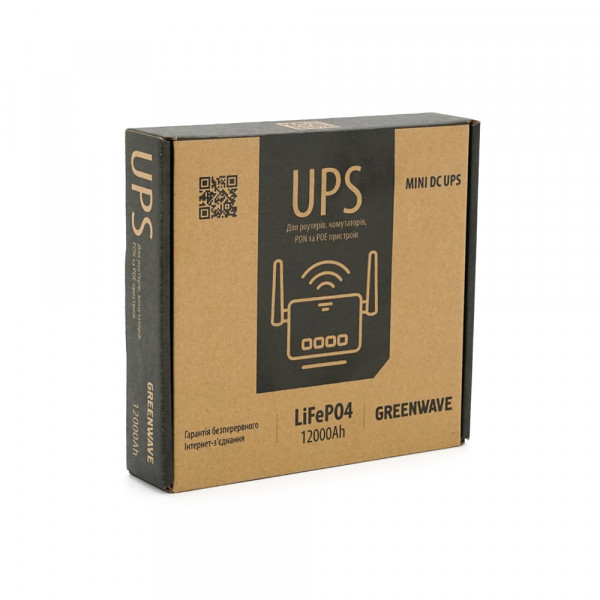 ДБЖ Green Wave Ecoputer-P60W для роутерів/комутаторів/PON/POE, 12V/USB-2A, (12000MAh), Black, BOX, Q20