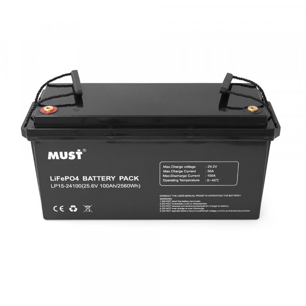 Акумуляторна батарея Must LiFePO4 LP15-24100 25.6V 100Ah, 2,56kWh, BMS50A@4S, 6000 cycles, 522x240x218, 23kg