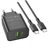 Набір BOROFONE BA88A СЗУ USB+Type-C+ кабель Type-C, PD20W+Q3.0, 1м, Black, Blister