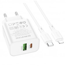 Набір BOROFONE BA88A СЗУ USB+Type-C+ кабель Lightning, PD20W+Q3.0, 1м, White, Blister