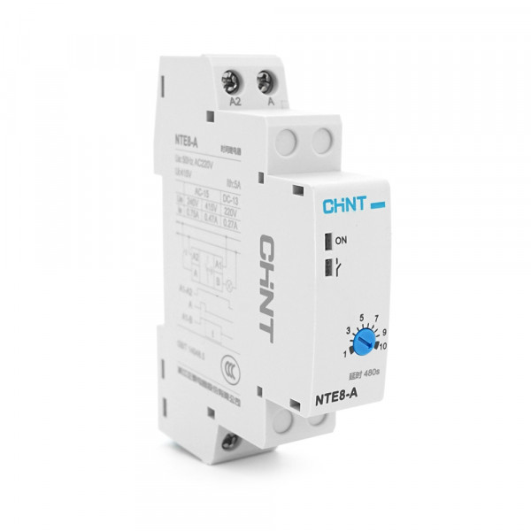 Реле часу CHINT NTE8A480S, на DIN-рейку, затримка відключення-48с-480с, Ue/le: AC-15 240В/0,75А, -5°С~+40°С, 93х66,5х18,5 мм