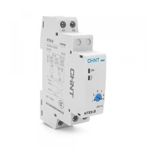 Реле часу CHINT NTE8В015S, на DIN-рейку, затримка включення-0.1с-5с, Ue/le: AC-15 240В/0,75А, -5°С~+40°С, 93х66,5х18,5 мм