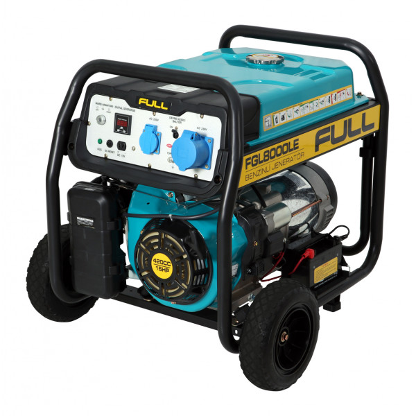 Генератор бензиновий FULL FGL 8000LE, 1-фазний 230V, 50Hz, 8.1kVA/6.5kW, бак 28 л, витрата 2.6 л/год, пуск: ручний/стартер (без АКБ), 720х530х610 мм, 78 кг