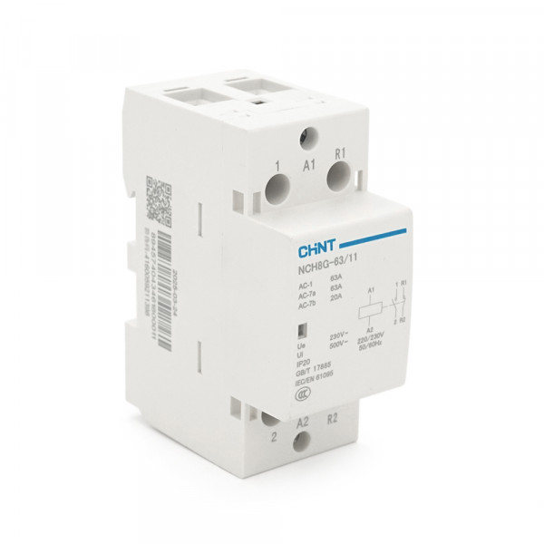 Контактор CHINT NCH8-63/11 220V,63А, 12kW, 1NC+1NO, на DIN-рейку, 85*65,5*36мм