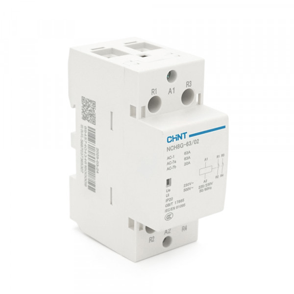 Контактор CHINT NCH8-63/02 220V,63А, 12kW, 2NC, на DIN-рейку, 85*65,5*36мм
