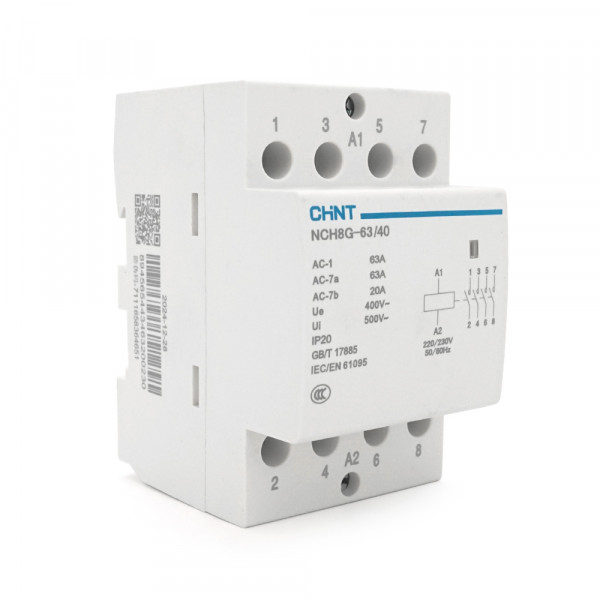 Контактор CHINT NCH8-63/40 220V,40А, 40kW, 4NO, на DIN-рейку, 85*65,5*54мм