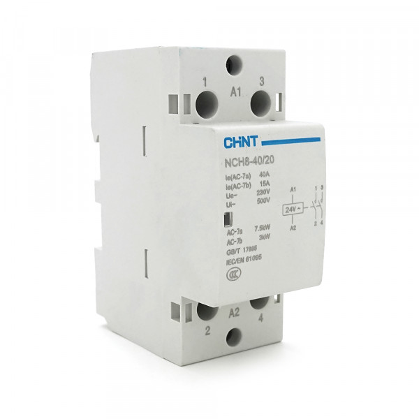 Контактор CHINT NCH8-40/20 AC24V,40А, 7.5kW, 2NO, на DIN-рейку, 85*65,5*36мм