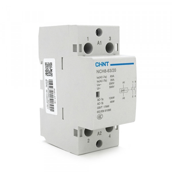 Контактор CHINT NCH8-63/20 AC24V,63А, 12kW, 2NO, на DIN-рейку, 85*65,5*36мм