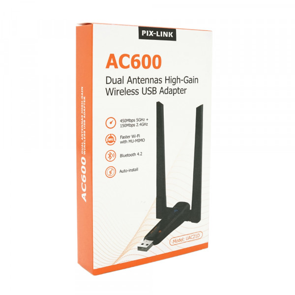 Бездротовий мережний адаптер Wi-Fi-USB Merlion LV-UAC21, RTL8811CU, з 2-ма антенами 10см, 802.11 a/b/g/n, 600MB, 2.4 GHz, Blister Q50