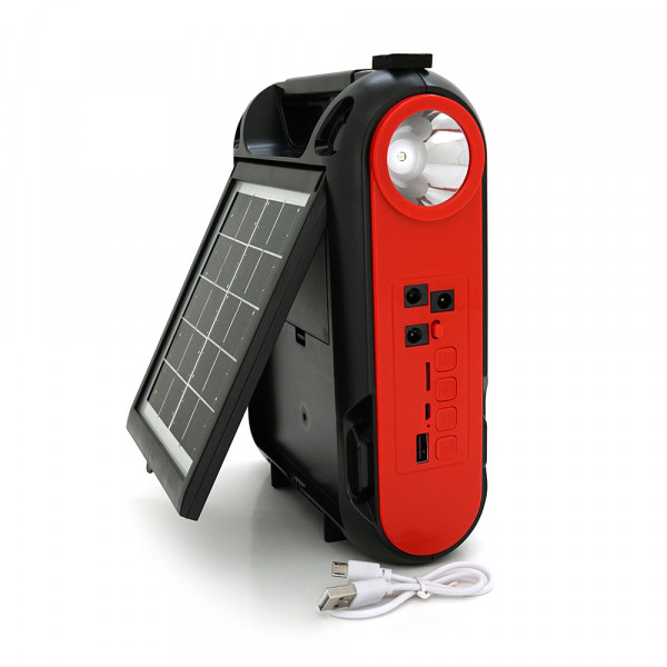 Ліхтар переносний JY-108+Solar+FM+TF, 50 SMD LED+1 COB, 2 лампи дод. освітлення, 2 режими, заряд від 5V, батарея 3*18650, Box