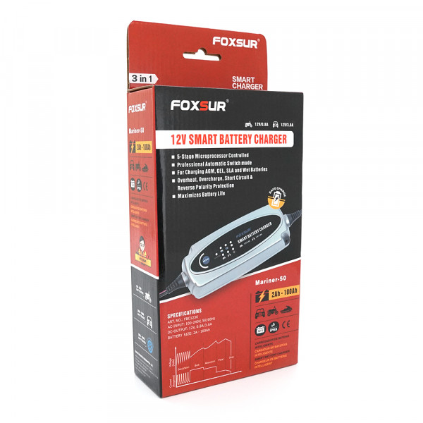 Автоматичне ЗУ  для акумулятора Foxsur FBC1236 6V/12V, 100-240V, 0,2-10A, клем (AGM/GEL/Lead)