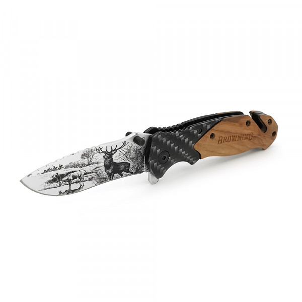 Ніж складний Browning-X50-3D, ручка сталь + карбон + дерево, довжина 206 мм, 250 гр, Box