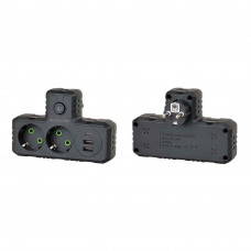 Розетка трійник Т-подібний із заземленням F303-Black, 2 розетки+2USB+1Type-C, 2500W, 10A, 110-250V~Max, Blister