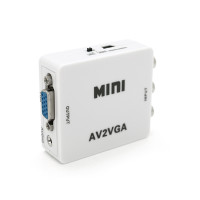 Конвертер Mini, AV to VGA, ВХІД 3RCA(мама) на ВИХІД VGA(мама), 720P/1080P, White, BOX