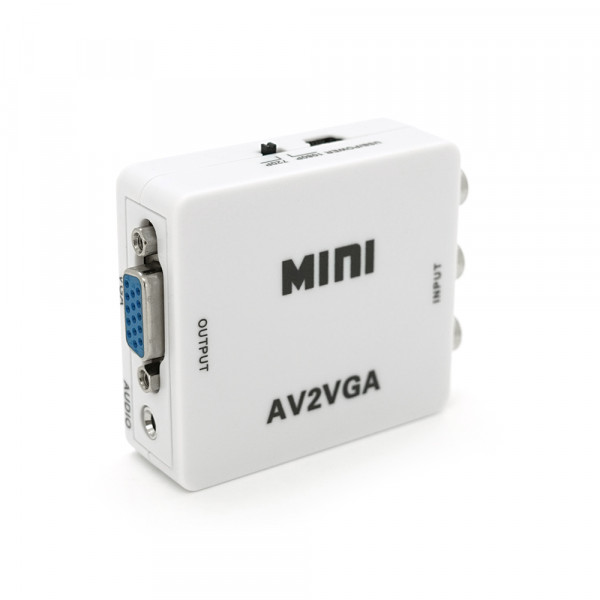 Конвертер Mini, AV to VGA, ВХІД 3RCA(мама) на ВИХІД VGA(мама), 720P/1080P, White, BOX
