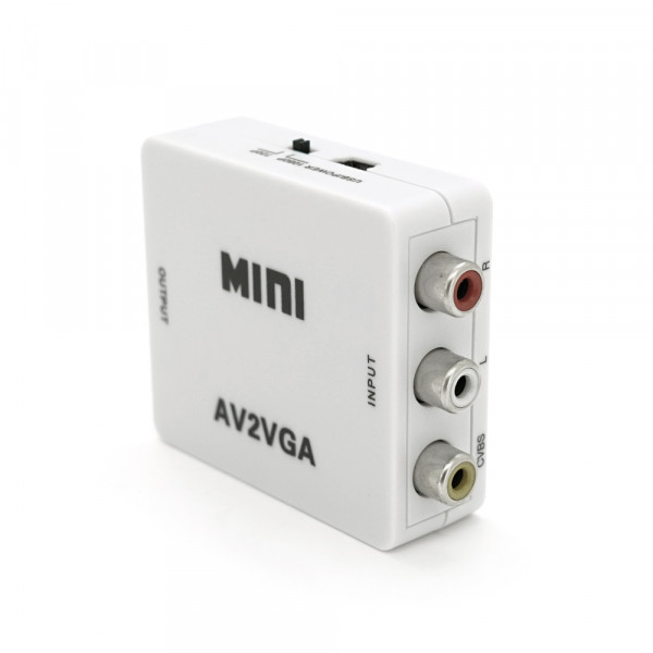 Конвертер Mini, AV to VGA, ВХІД 3RCA(мама) на ВИХІД VGA(мама), 720P/1080P, White, BOX