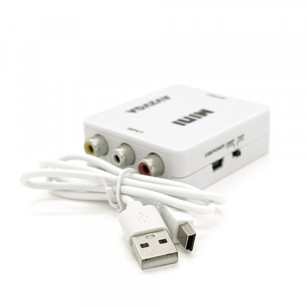 Конвертер Mini, AV to VGA, ВХІД 3RCA(мама) на ВИХІД VGA(мама), 720P/1080P, White, BOX