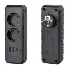 Розетка трійник із заземленням F103-Black, 2 розетки+2USB+1Type-C, 2500W, 10A, 110-250V~Max, Blister