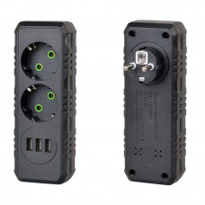 Розетка трійник із заземленням F102-Black, 2 розетки+3USB(1А), 2500W, 10A, 110-250V~Max, Blister