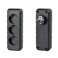 Розетка трійник із заземленням F101-Black, 3 розетки, 2500W, 10A, 110-250V~Max, Blister