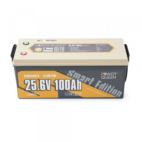 Акумуляторна батарея LiFePO4 Power Queen 25.6V 100Ah BT, 2560Wh, BMS 100A, 532*207*215мм