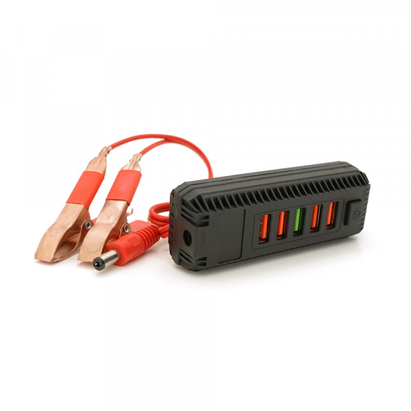 Портативний HUB ZS-11-2 із крокодилами на 4*USB2.0+USB3.0, живлення 12В, Black, Box