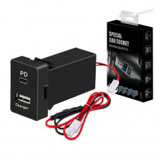 АЗУ врізне 38W-L01T03-S, PD+QC, Type-C: 20W, USB: 18W, комплект дротів під паяння, 33x22х58mm, Black