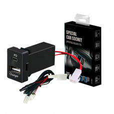 АЗУ врізне 38W-L01T03-С, PD+QC, Type-C: 20W, USB: 18W, комплект дротів з роз'ємами, 33x22х58mm, Black