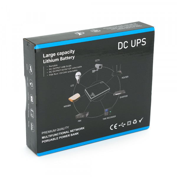 ДБЖ UPS-18W DC1018P для роутерів/комутаторів/PON/POE-430, 5//9/12V, 1A, 12000MAh(4*3000MAh), Black, BOX