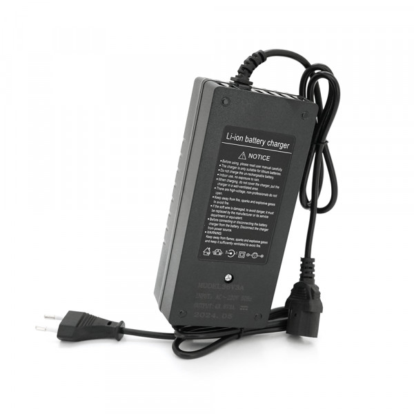 Зарядний пристрій для акумуляторів LiFePo4 36V(43.8V),12S,3A, штекер Triangle plug (T-tipe/C13/IEC), з індикацією/ 160x73x45 мм