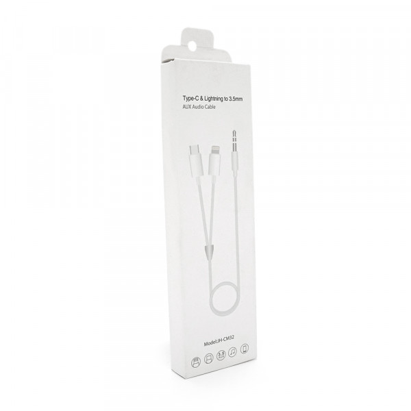 Кабель-перехідник JH-CM32 Jack 3.5mm(M) => Lighting(M)+Type-C(M), 1м, White, Box