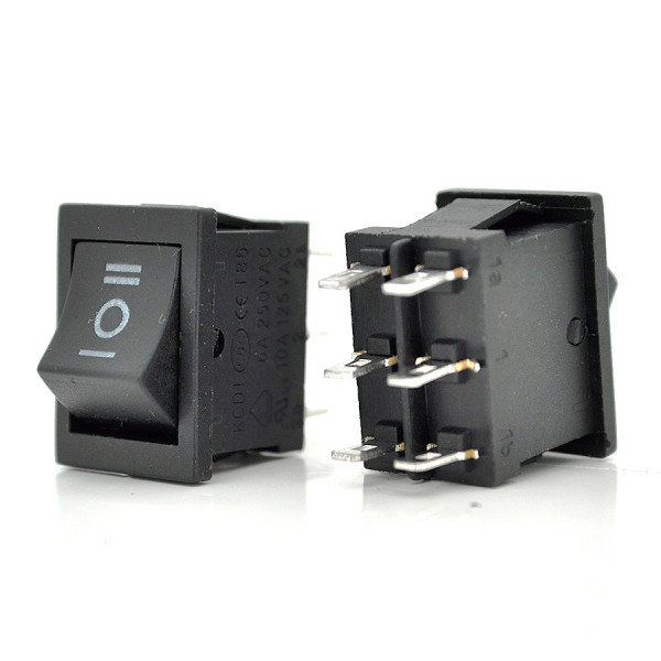 Перемикач ON-OFF KCD2-213, 250VAC / 6A, 6 контактів, Black,  Q100