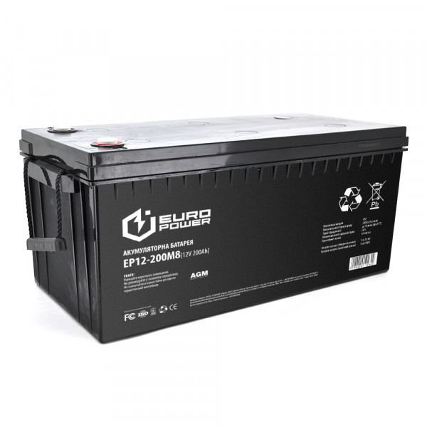 Акумуляторна батарея EUROPOWER AGM EP12-200M8 12V 200Ah (522 x 240 x 219) Black Q1/18
