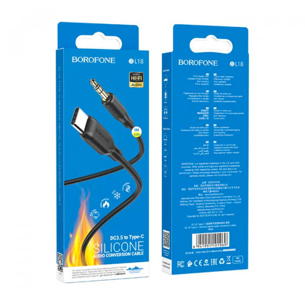 Кабель Borofone BL18 Jack 3.5mm(M) =>Type-C(M), 1м, Black, Box