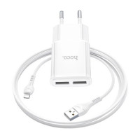 Набір СЗУ 110-240V HOCO C88A + кабель Lighting, 2xUSB, 2.4A, кабель 1м, White, Box