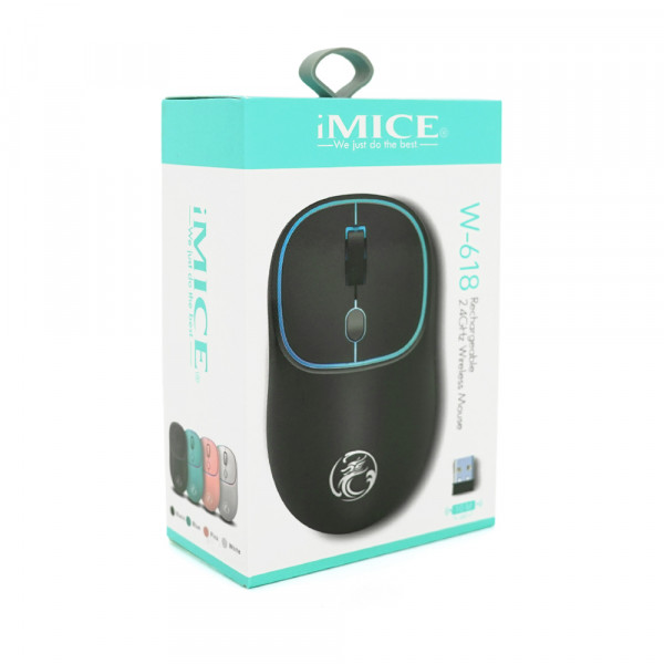 Миша бездротова iMICE W-618, 4 кнопки, 800/1200/1600 DPI, 2.4Ghz 10м, Windows XP/Vista/Win7/8/10 Mac OS X, Rechargable, White, BOX, Q100