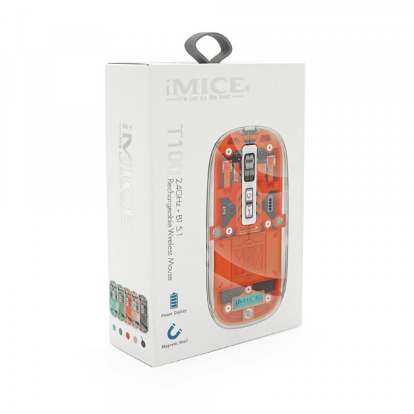 Миша бездротова iMICE T-100, 5 кнопок, 800/1200/1600 DPI, 2.4Ghz, Bluetooth, 10м, Windows XP/Vista/Win7/8/10 Mac OS X, Rechargable, Mixcolor, BOX