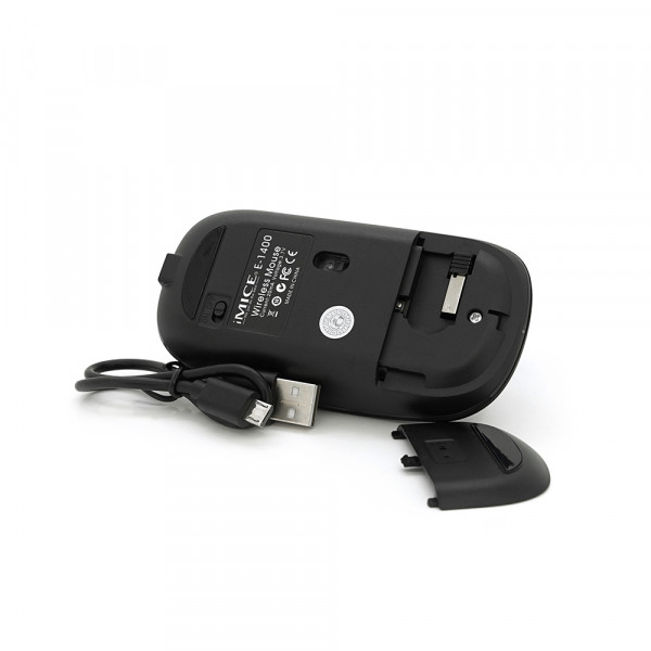 Миша бездротова iMICE E-1400, 5 кнопок, 800/1200/1600 DPI, 2.4Ghz 10м, Windows XP/Vista/Win7/8/10 Mac OS X, Rechargable, Black, BOX, Q100
