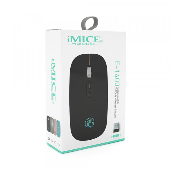Миша бездротова iMICE E-1400, 5 кнопок, 800/1200/1600 DPI, 2.4Ghz 10м, Windows XP/Vista/Win7/8/10 Mac OS X, Rechargable, Silver, BOX, Q100