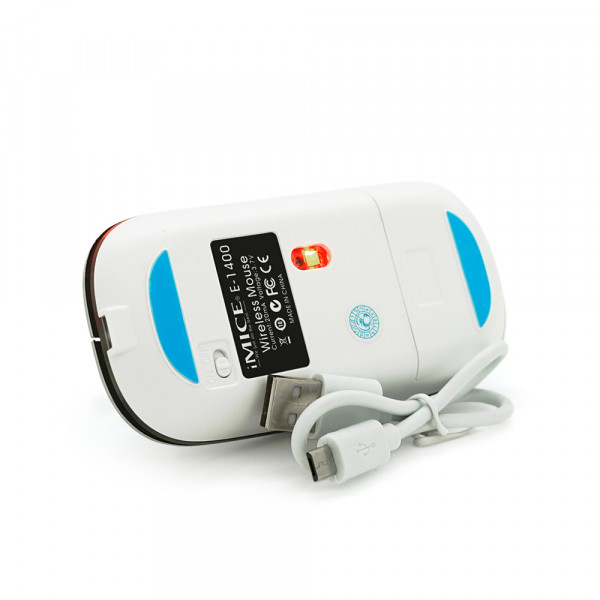 Миша бездротова iMICE E-1400, 5 кнопок, 800/1200/1600 DPI, 2.4Ghz 10м, Windows XP/Vista/Win7/8/10 Mac OS X, Rechargable, Silver, BOX, Q100