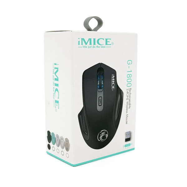 Миша бездротова iMICE G-1800, 4 кнопки, 800/1200/1600 DPI, 2.4Ghz 10м, Windows XP/Vista/Win7/8/10 Mac OS X, Rechargeable, Black, COLOR BOX