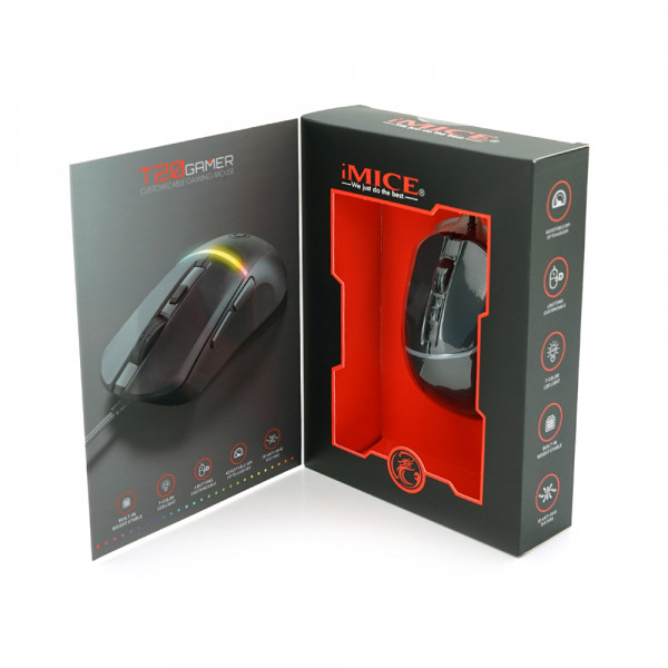 Миша провідна iMICE T20, 6 кнопок, 1000/1600/3200/6400 DPI, Led Lighting, 1,5м, Windows XP/Vista/Win7/8/10 Mac OS X, Black, COLOR BOX, Q40
