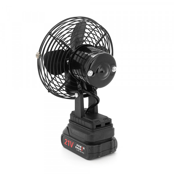 Вентилятор 6", з Li-Ion акумулятором 21V + перехідник, Black, Box 185х185 мм, 1,10 кг