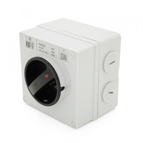 Вимикач зовнішнього монтажу, двосторонній висновок, IP65, AC:250V, 16A, Grey