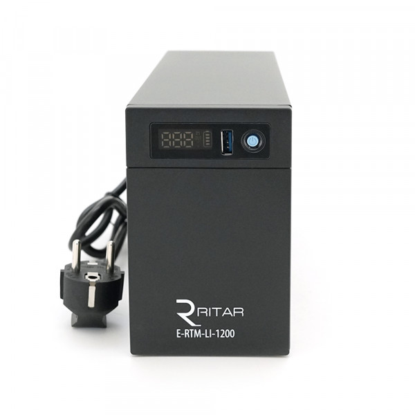ДБЖ Ritar E-RTM-LI-1200 720 Вт (200 Вт), РК-дисплей, AVR, 3 шт., 2xSCHUKO розетка, акумулятор LiFePO4 x 25.6V154WH, металевий корпус (305*85*141) 5 кг (372*278*440)