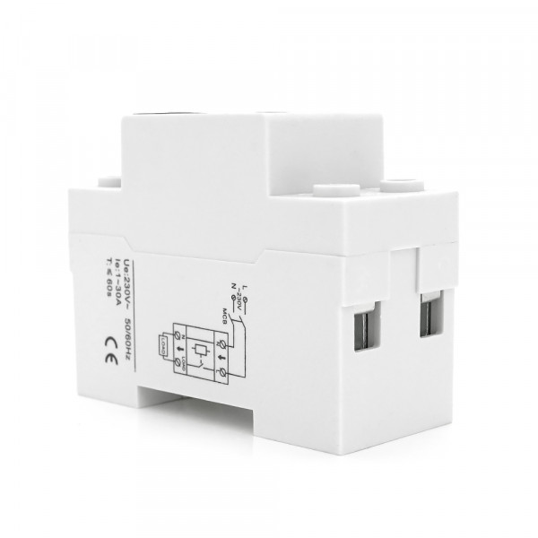 Захисне реле з контролем струму SAP01, 1-30A, 230V, на DIN-рейку 2P, кнопка скидання, 36х65х85 мм