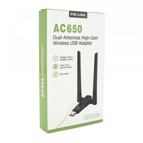 Бездротовий мережний адаптер Wi-Fi-USB LV-UAC23D, RTL8811CU, з подвійною антеною, 802.11 a/с, 600Mbps, Box