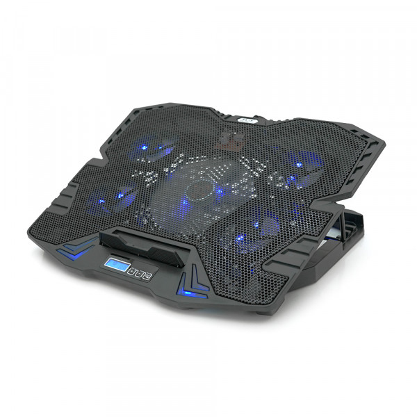 Підставка під ноутбук IceCoorel K5, 10-15", 1*125mm 1400±10% RPM + 4*70mm 2500±10%RPM, корпус пластик+алюміній, 2xUSB2.0, 365x297x30mm, Blue,Box, Q18