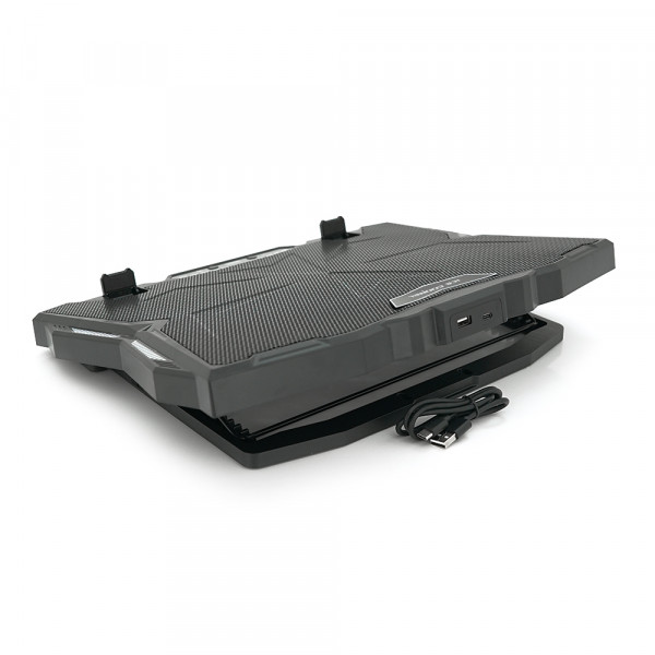 Підставка під ноутбук IceCoorel K12, 10-17", 15 * 60mm 2500±10% RPM, корпус пластик + алюміній, TYPE-C + USB, 400x305x39mm, Black, Box, Q10