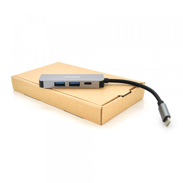 Хаб-конвертор VEGGIEG TC04 Type-C (тато) на Type-C (мама) + USB3.0 * 2 (мама) + HDMI (мама), 10 см, Silver, Box